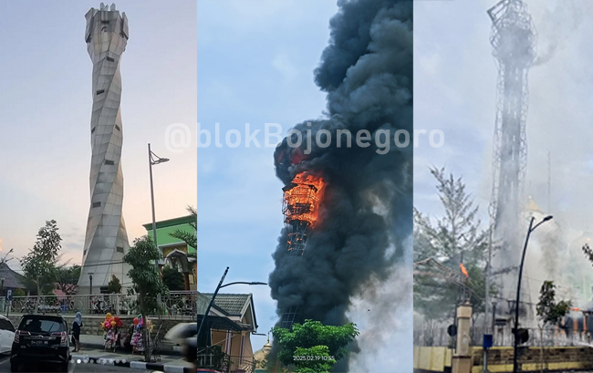 Inilah Menara Masjid Agung, Sebelum, Saat dan Setelah Terbakar