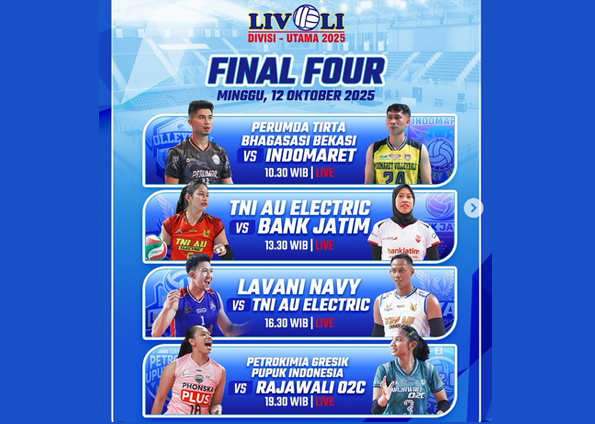 Jadwal Hari Minggu, Ada TNI Electric Vs Bank Jatim dan LavAni Jamu TNI AU Electric Putra