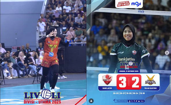 Tegang dan Penuh Jeritan, Bank Jatim Menang 3-2 atas TNI AU Electric