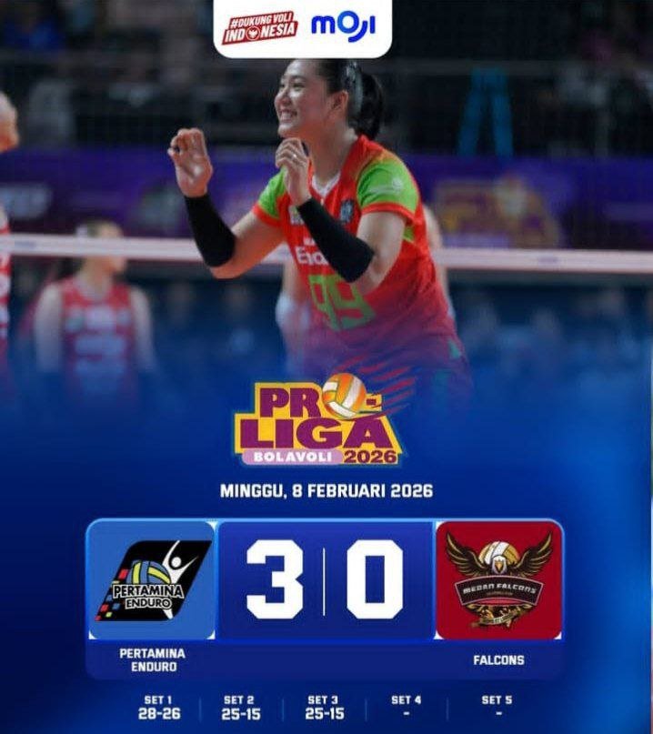 Hasil Proliga 2026 Putri: Pertamina Enduro Menang Telak 3-0 atas Falcons