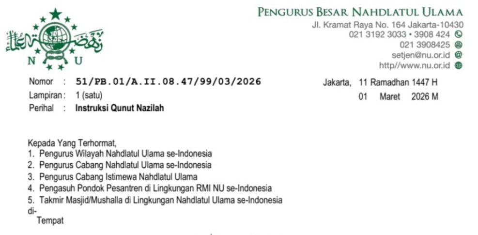 PBNU Instruksikan Qunut Nazilah di Seluruh Indonesia, Respons...