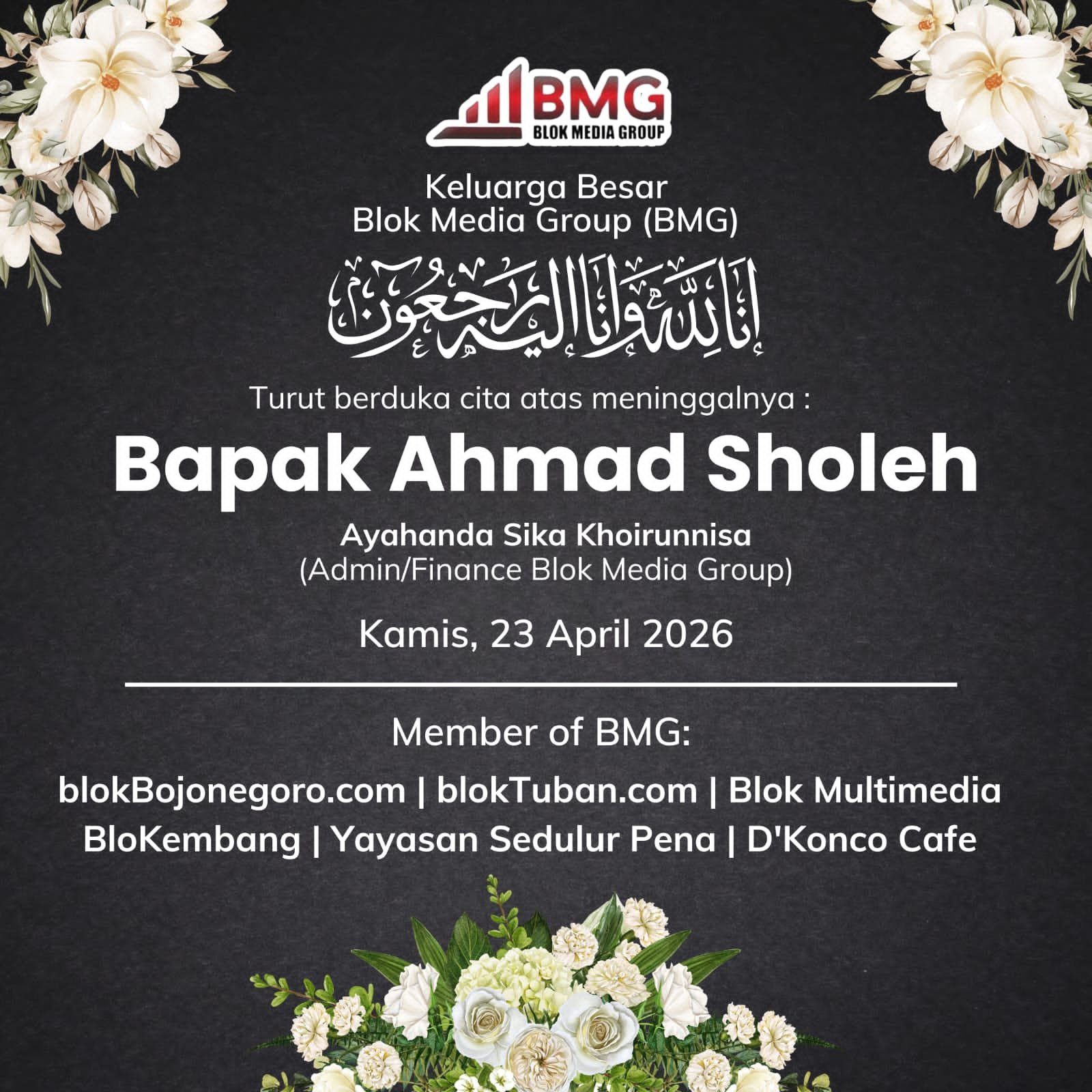 Keluarga Besar BMG Berduka, Ayahanda Sika Khoirunnisa Tutup...