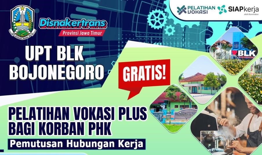 Disnakertrans Jatim Buka Pelatihan Vokasi Plus Barista Kafe untuk Korban PHK di UPT BLK Bojonegoro