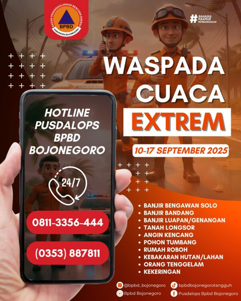 BPBD Bojonegoro Imbau Masyarakat Waspada Dampak Cuaca Ekstrem