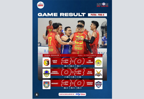 Hasil Lengkap Livoli 24 September di GOR Bojonegoro, Ganevo, TNI AU Electric dan Indomaret Menang