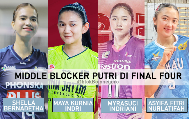 Middle Blocker Putri Terbaik di Final Four, Shelber, Maya Indri, Myrasuci atau Asyifa