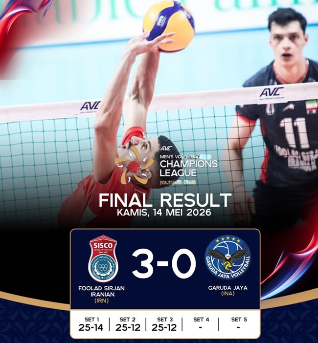 Hasil AVC Men's Champions League 2026, Fooland Sirjan...