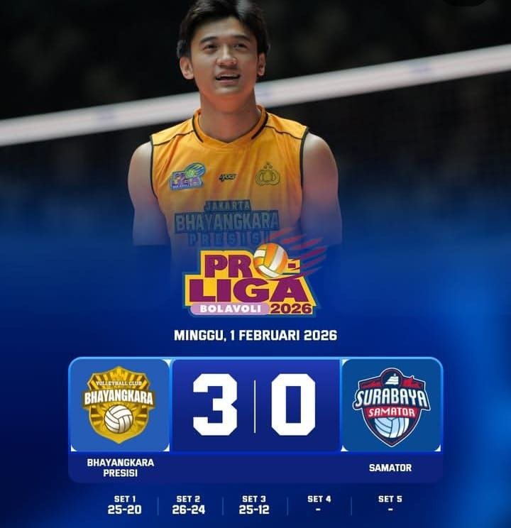 Hasil Proliga 2026 Putra: Bhayangkara Presisi Kembali Kalahkan Surabaya Samator 3-0