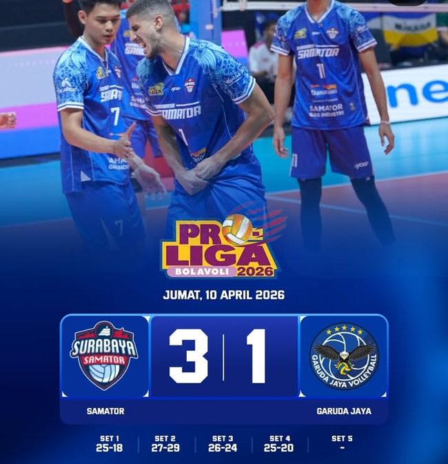 Surabaya Samator Hancurkan Jakarta Garuda Jaya 3-1 di Final Four Proliga 2026