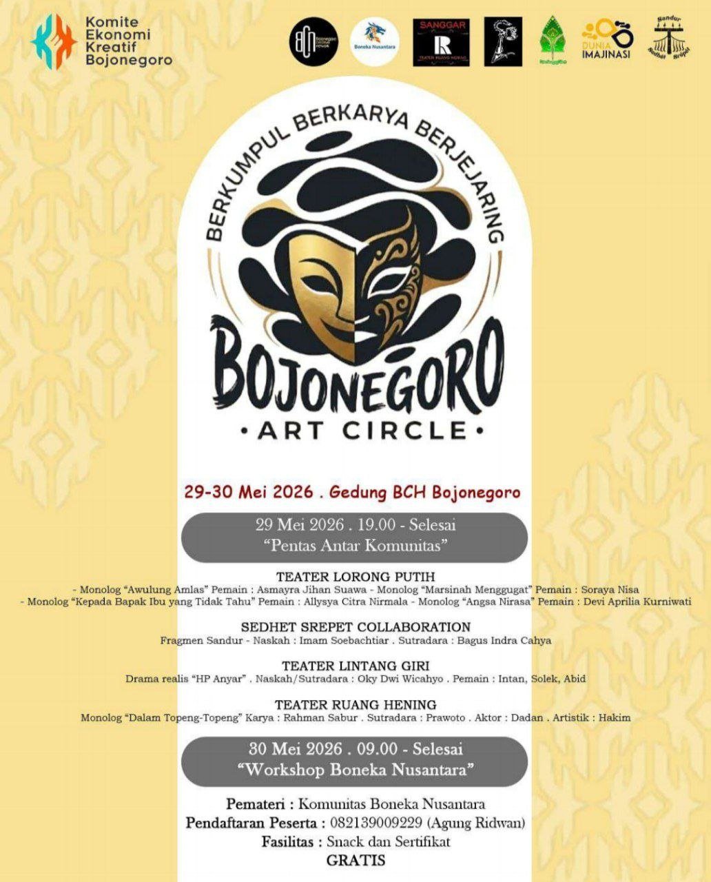 Bojonegoro Art Circle Bakal Digelar Dua Hari, Hadirkan Teater hingga Workshop Gratis