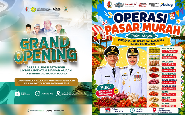Sore Nanti, Pembukaan Bazar Alumni Attanwir dan Pasar Murah Disperindag Bojonegoro, Ayo Serbu..!